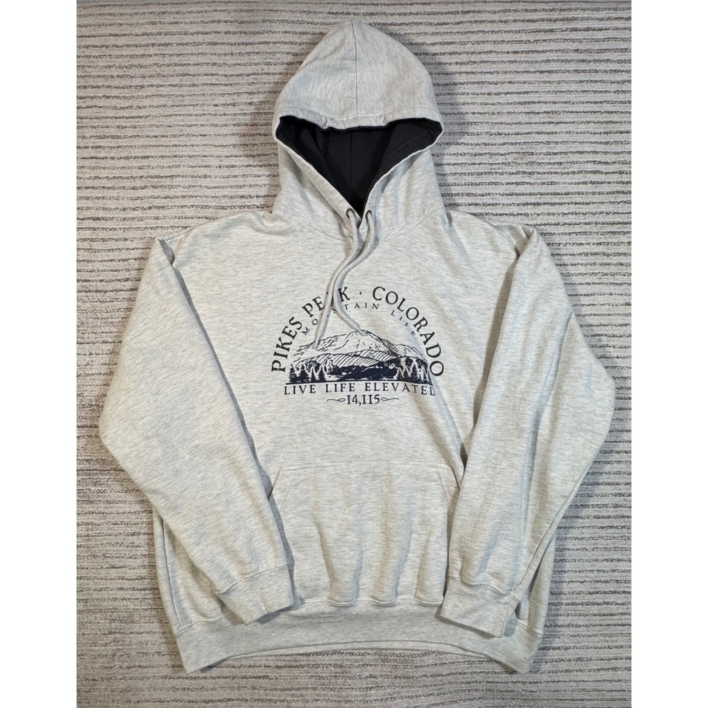 Vintage Prairie Mountain Pikes Peak Colorado Hoodie Heather Gray Mens XL
